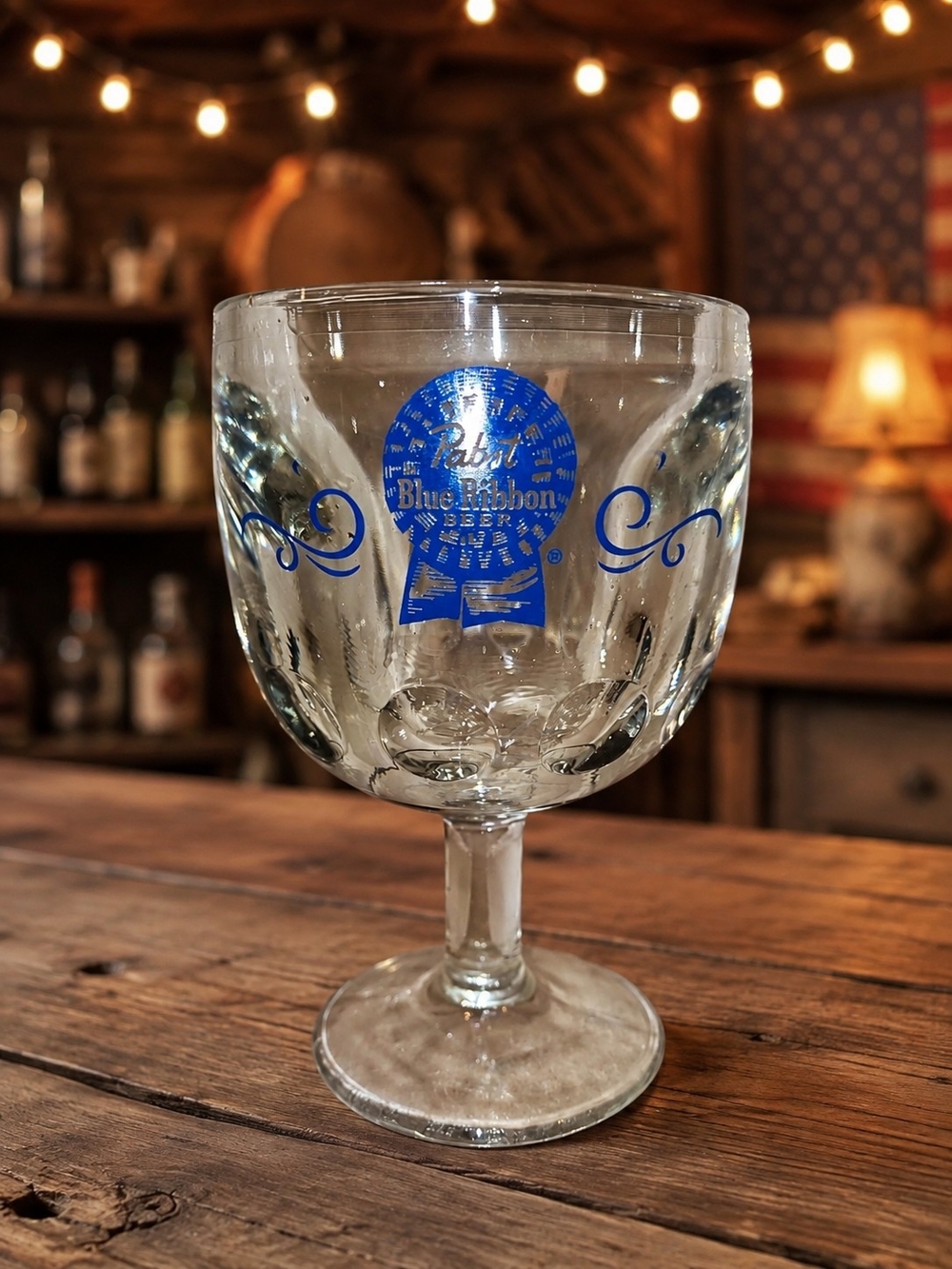 Pabst Blue Ribbon Branded Goblet - Clear Glass with Blue Accent